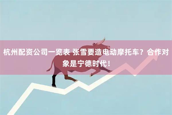 杭州配资公司一览表 张雪要造电动摩托车？合作对象是宁德时代！